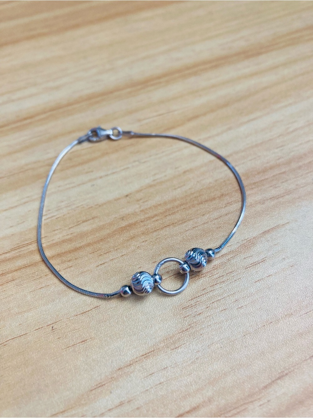 Vintage Sterling Silver Chain Bracelet with Silver Bead Details- 8 inches